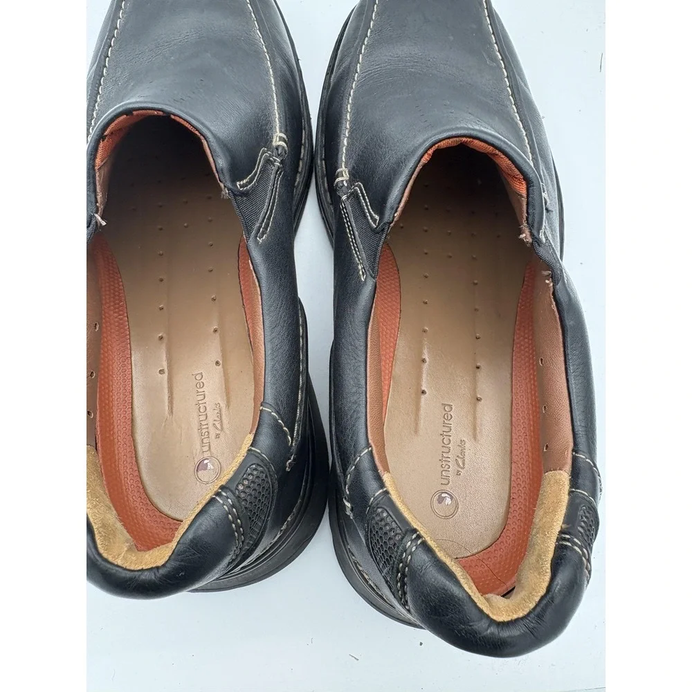 Clarks Unstructured Shoes Mens Size 10 Black Leather Slip On Loafers Casual